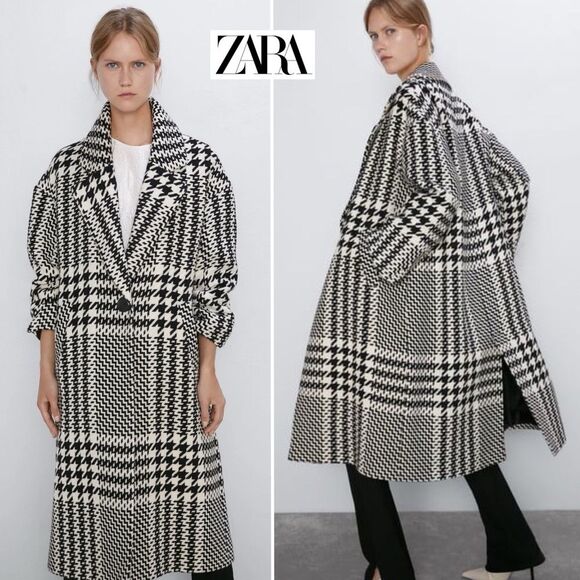 Zara Oversized Plaid Houndstooth Coat Longline 8083/114/070 M Blogger Favorite - Picture 2 of 16